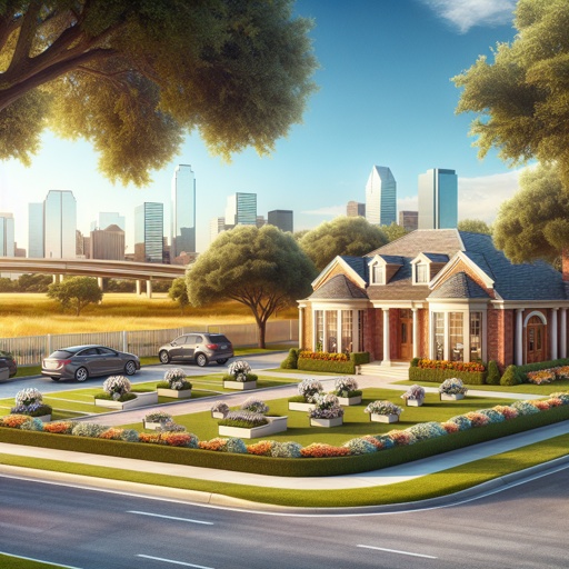 a house with a lot of flowers and cars on the street